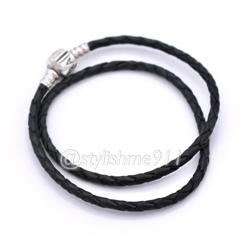 Authentic PANDORA Double Black Leather Bracelet - 590705CBK-D